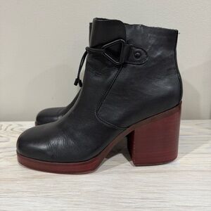 Kork-ease Mertle Black Leather Chunky Square Toe Block Heel Ankle Boots Sz‎ 9.5
